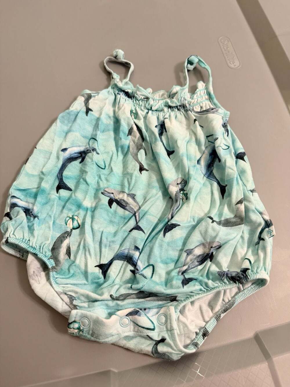 Posh Peanut Bamboo Spaghetti Strap Bubble Romper Dolphins